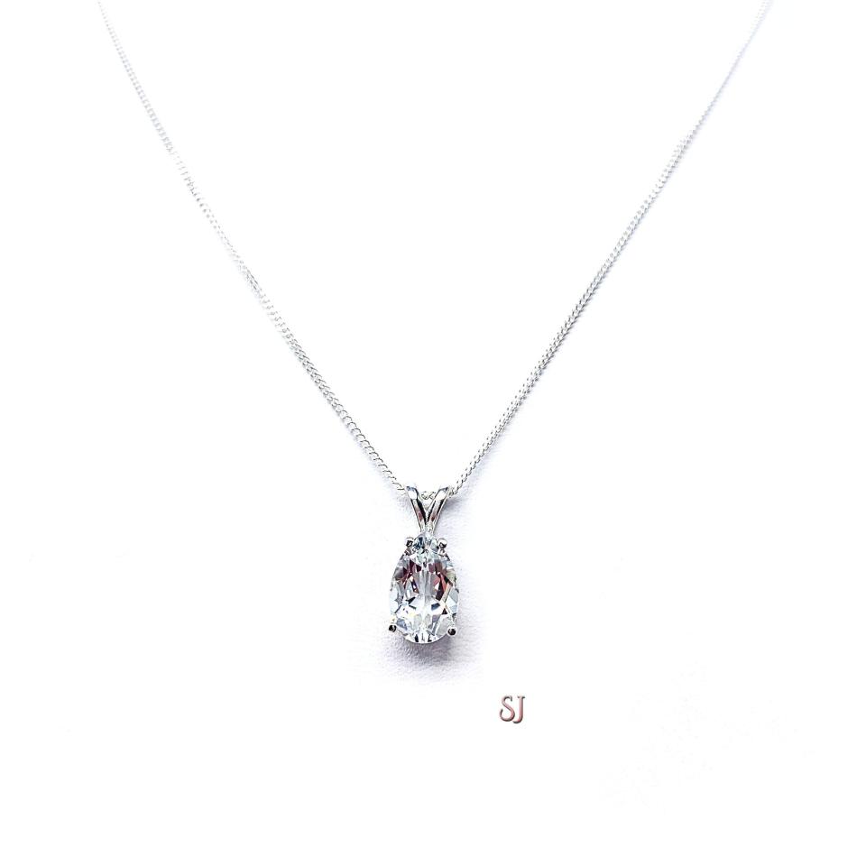 White Topaz Pear Pendant Sterling Silver Necklace Natural