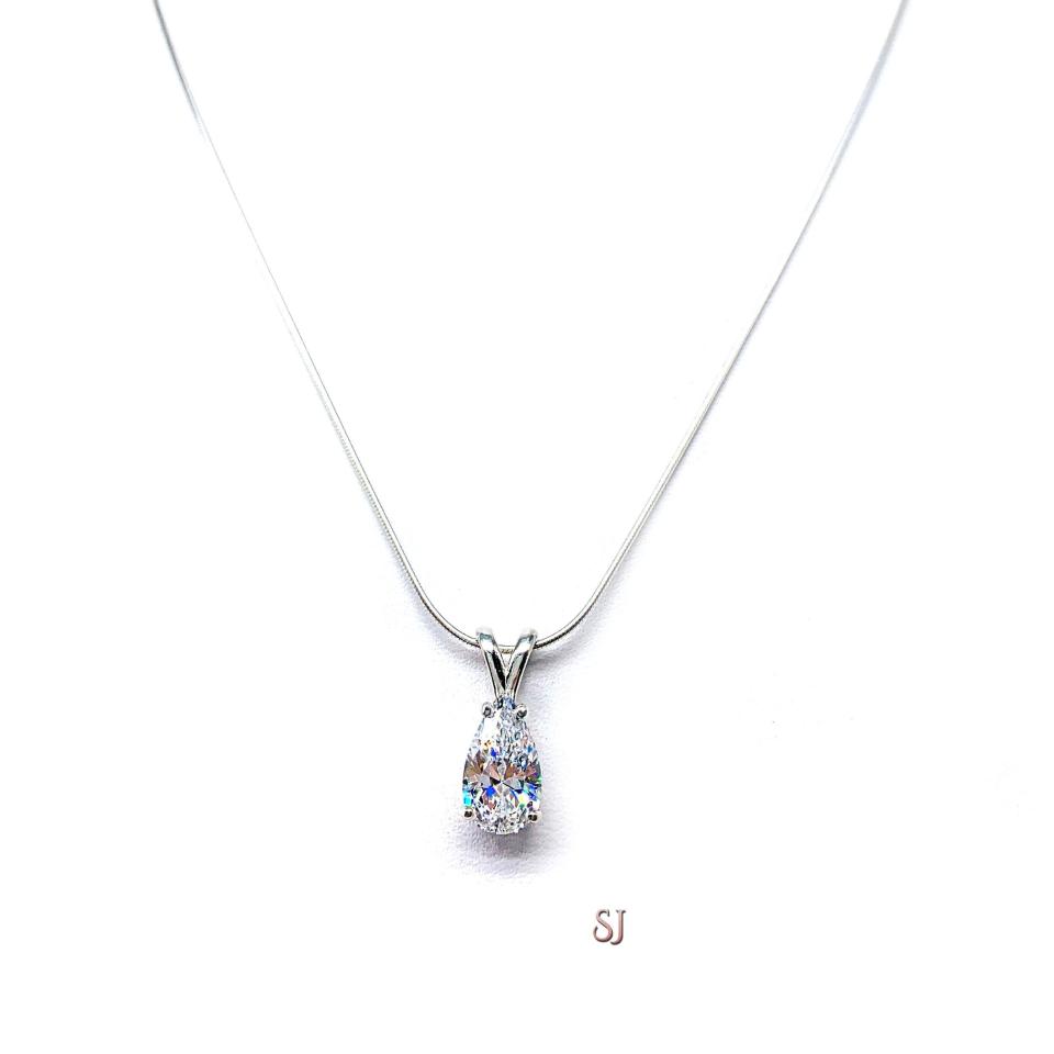 Pear CZ Pendant Sterling Silver Necklace