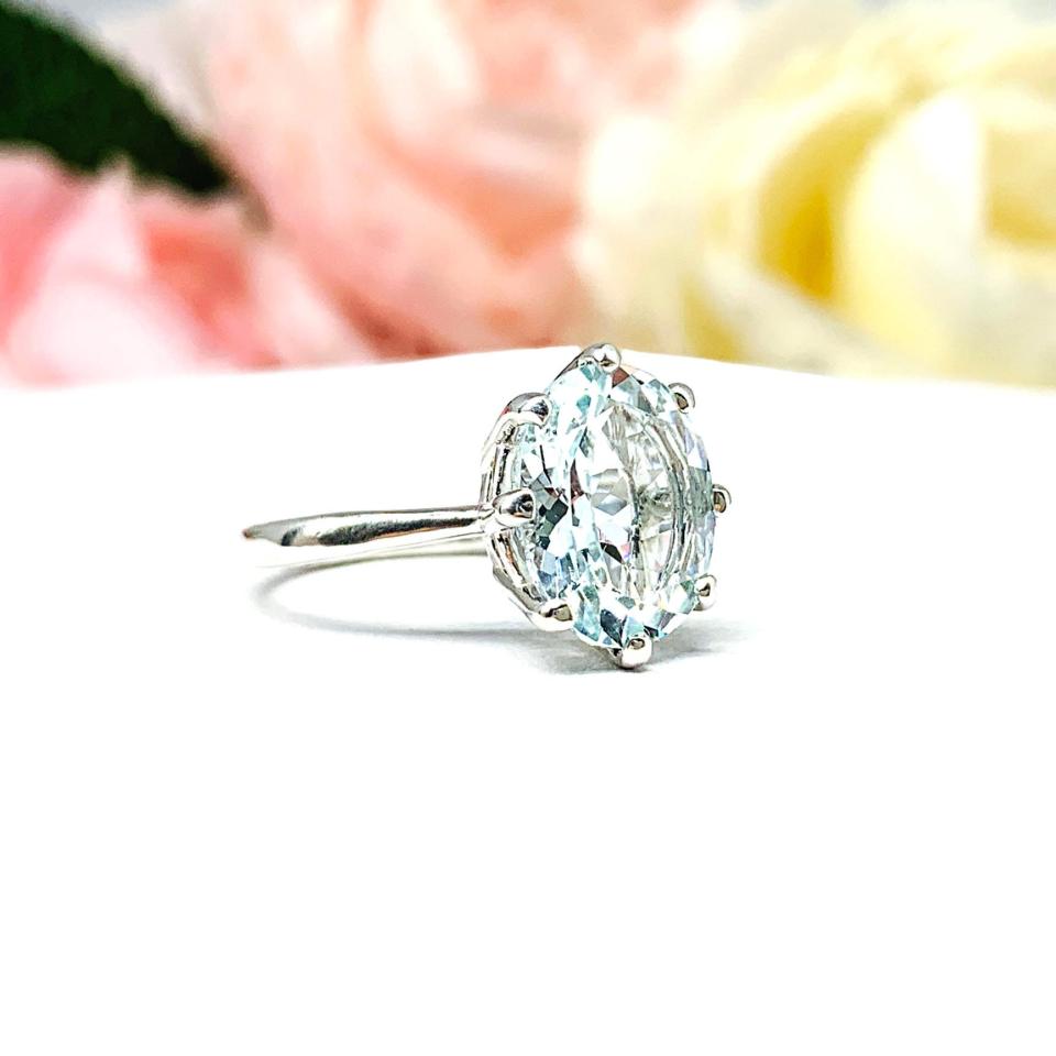 Genuine Aquamarine Oval Ring Size 4.75 - 11x9mm (2.87 cts) gemstone - Sterling silver 8 prong setting