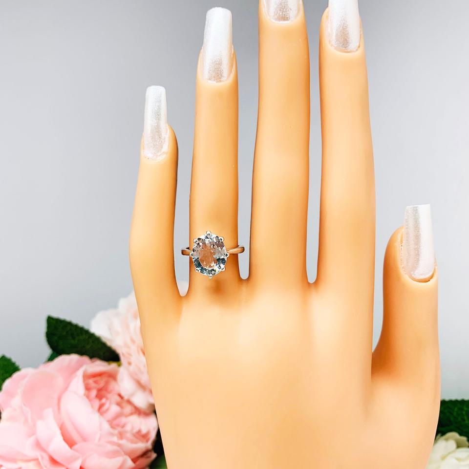 Genuine Aquamarine Oval Ring Size 4.75 - 11x9mm (2.87 cts) gemstone - Sterling silver 8 prong setting