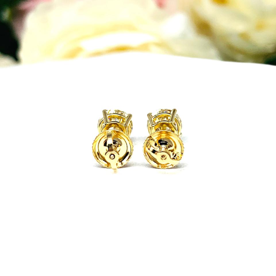 Champagne Moissanite Stud Earrings – 6mm Round – 14k Yellow Gold – Screw Back – CLEARANCE