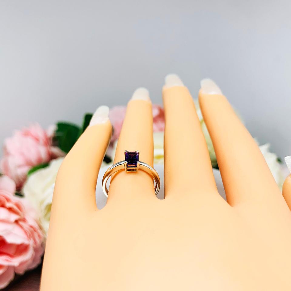 Natural African Amethyst Emerald Cut Ring - AAA quality gemstone - Sterling silver setting