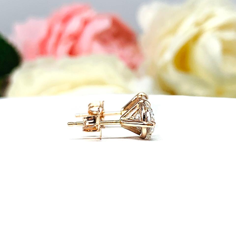 Moissanite Martini 14k Rose Gold Stud Earrings - Round authentic moissanites - Solid gold settings -  FREE 3RD DAY UPS