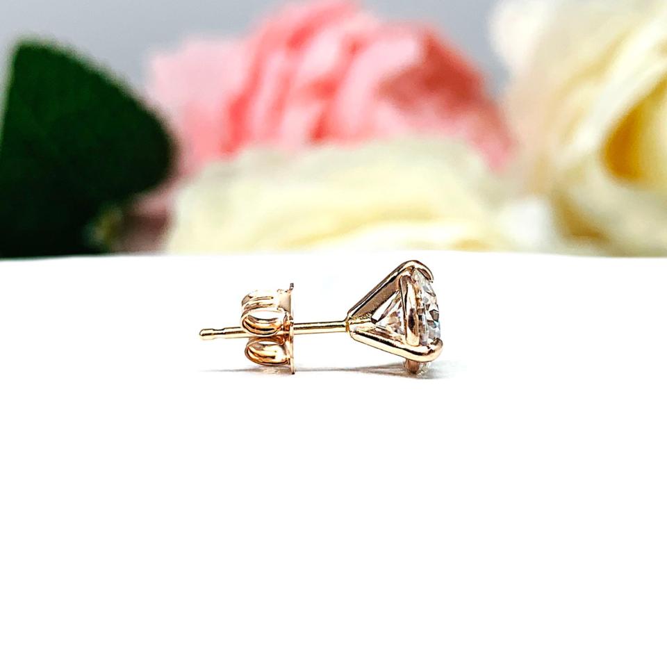 14k Gold Moissanite Martini Stud Earring – Single Stud in Five Size Options - Round brilliant DEF VVS lab stones