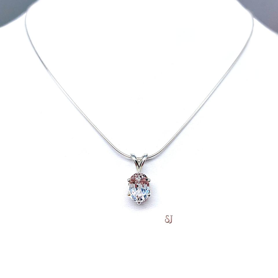 Oval Lab White Sapphire 6-Prong Pendant - Sterling silver necklace - Three size options