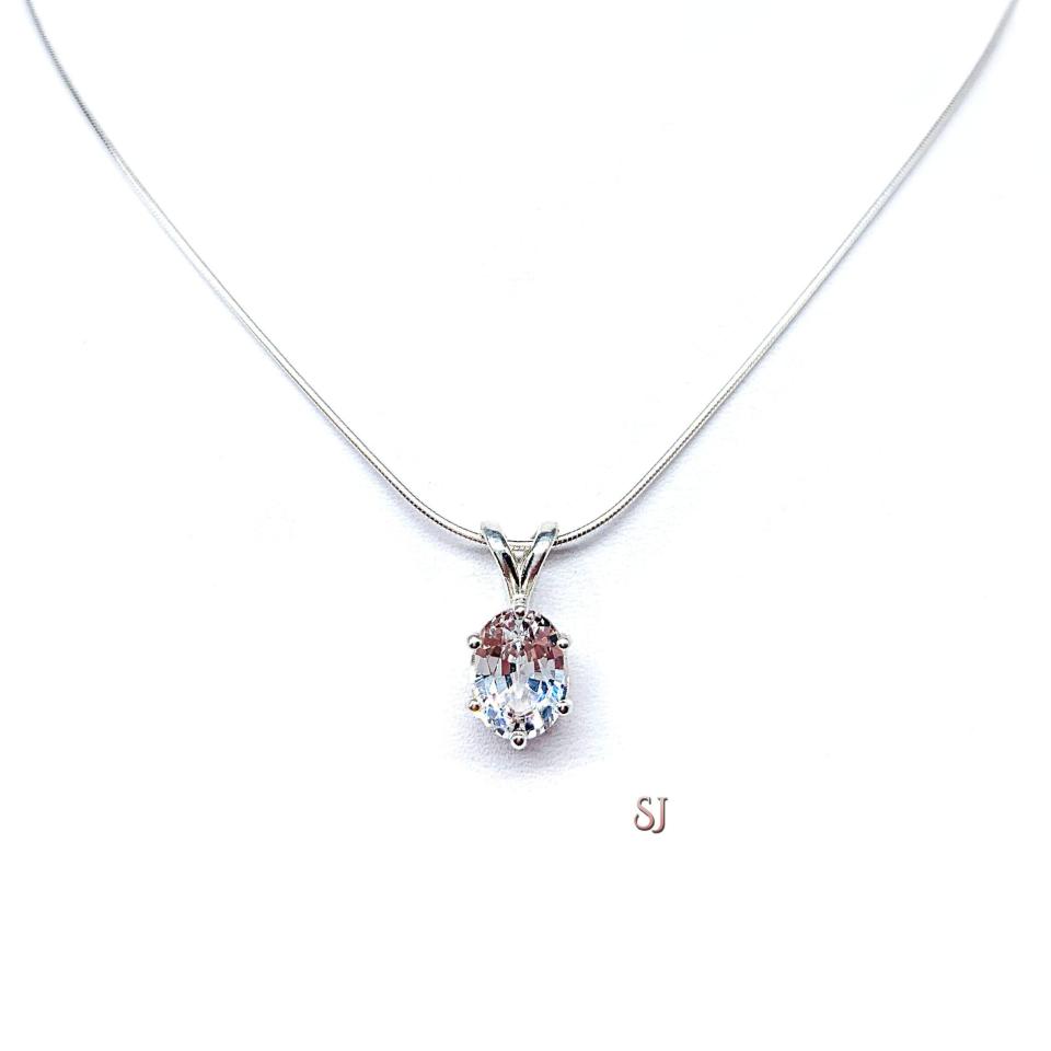 Oval Lab White Sapphire 6-Prong Pendant - Sterling silver necklace - Three size options
