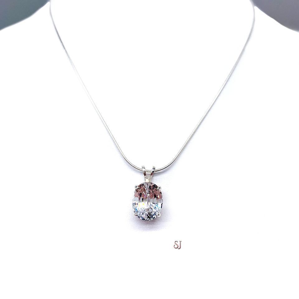 Oval Lab White Sapphire Pendant - Sterling silver necklace - Four size options