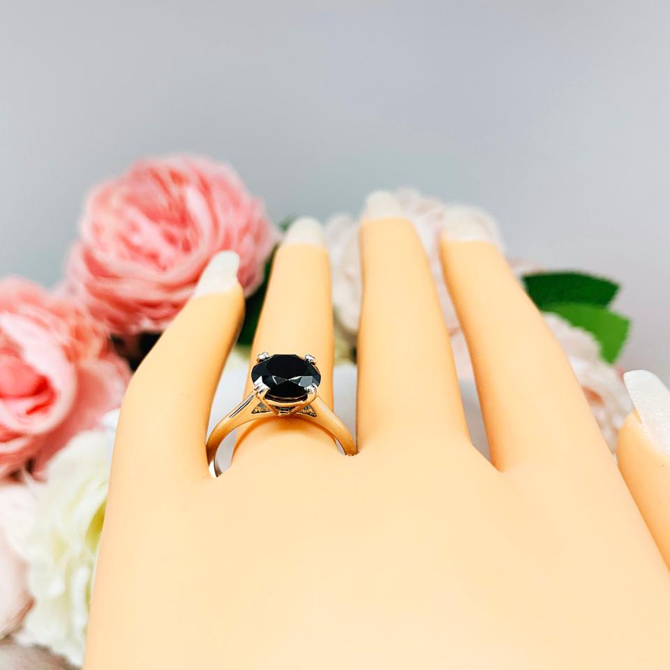 Black Moissanite Round Engagement Ring - 8mm (2 Cts) authentic moissanite - Sterling silver setting