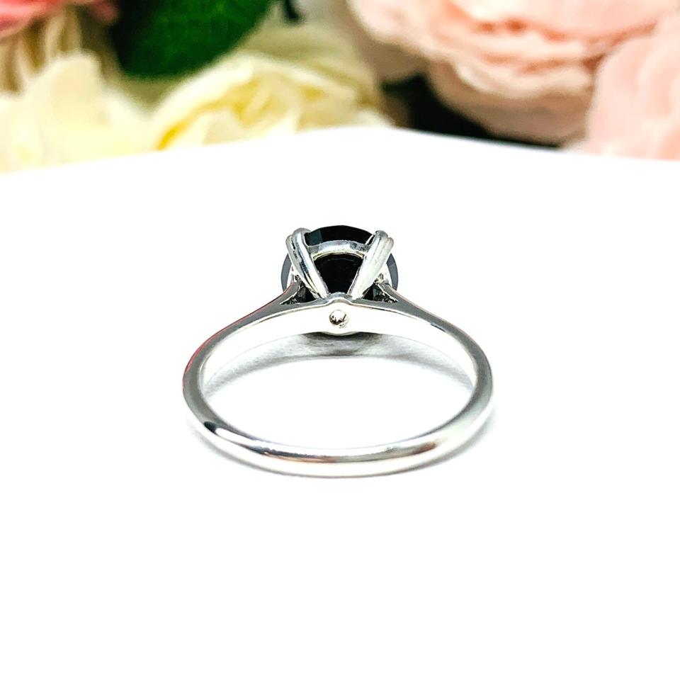 Black Moissanite Round Engagement Ring - 8mm (2 Cts) authentic moissanite - Sterling silver setting