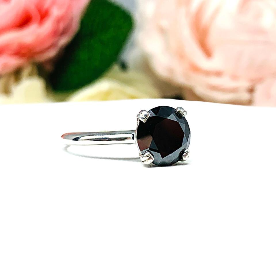 Black Moissanite Round Engagement Ring - 8mm (2 Cts) authentic moissanite - Sterling silver setting