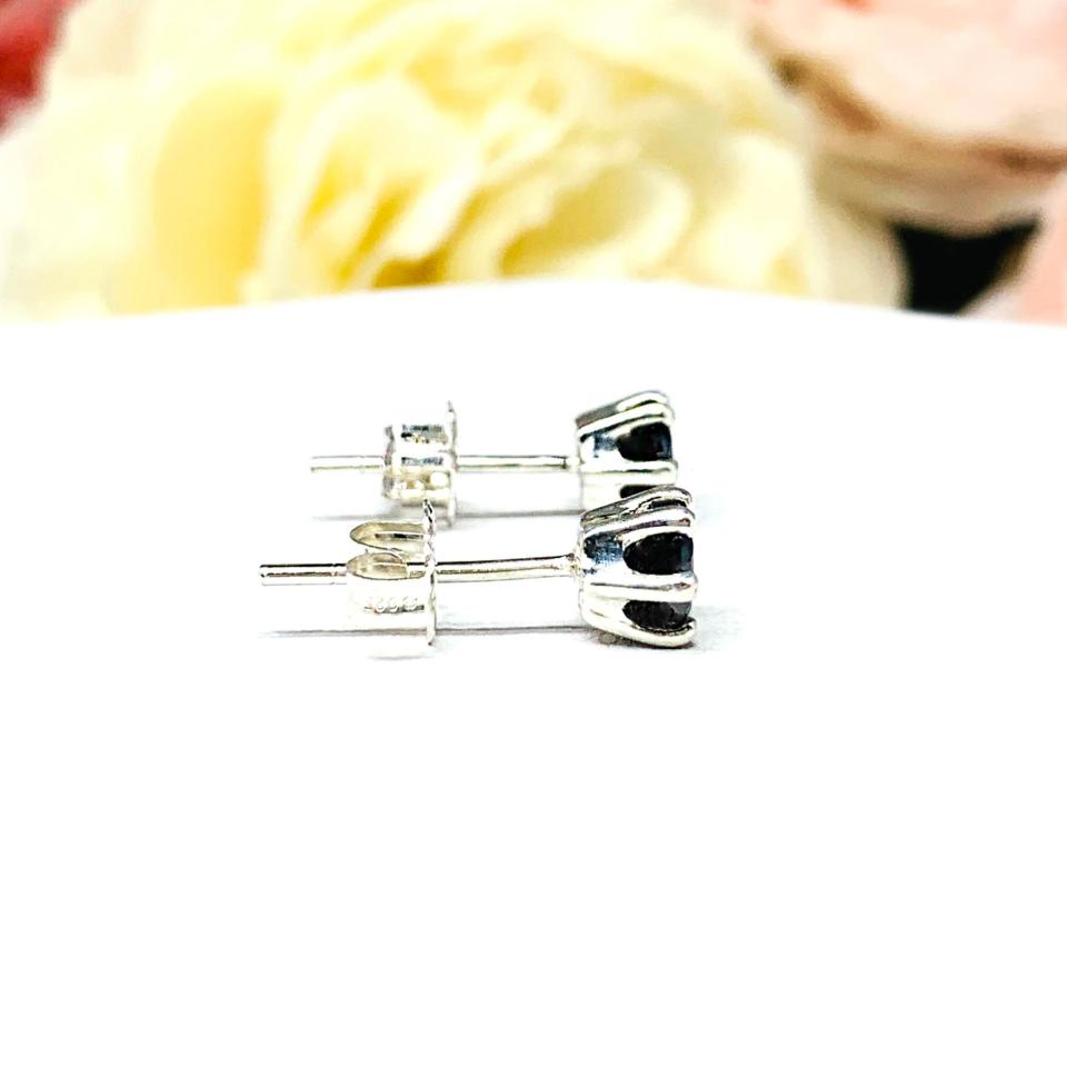 Round Black Moissanite 6 Prong Stud Earrings - Authentic moissanites - Sterling silver settings
