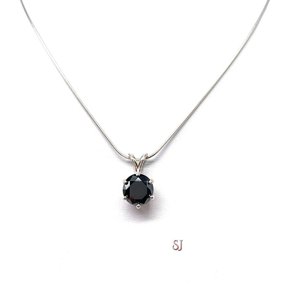 Black Round Moissanite Sterling Silver Pendant Necklace Authentic