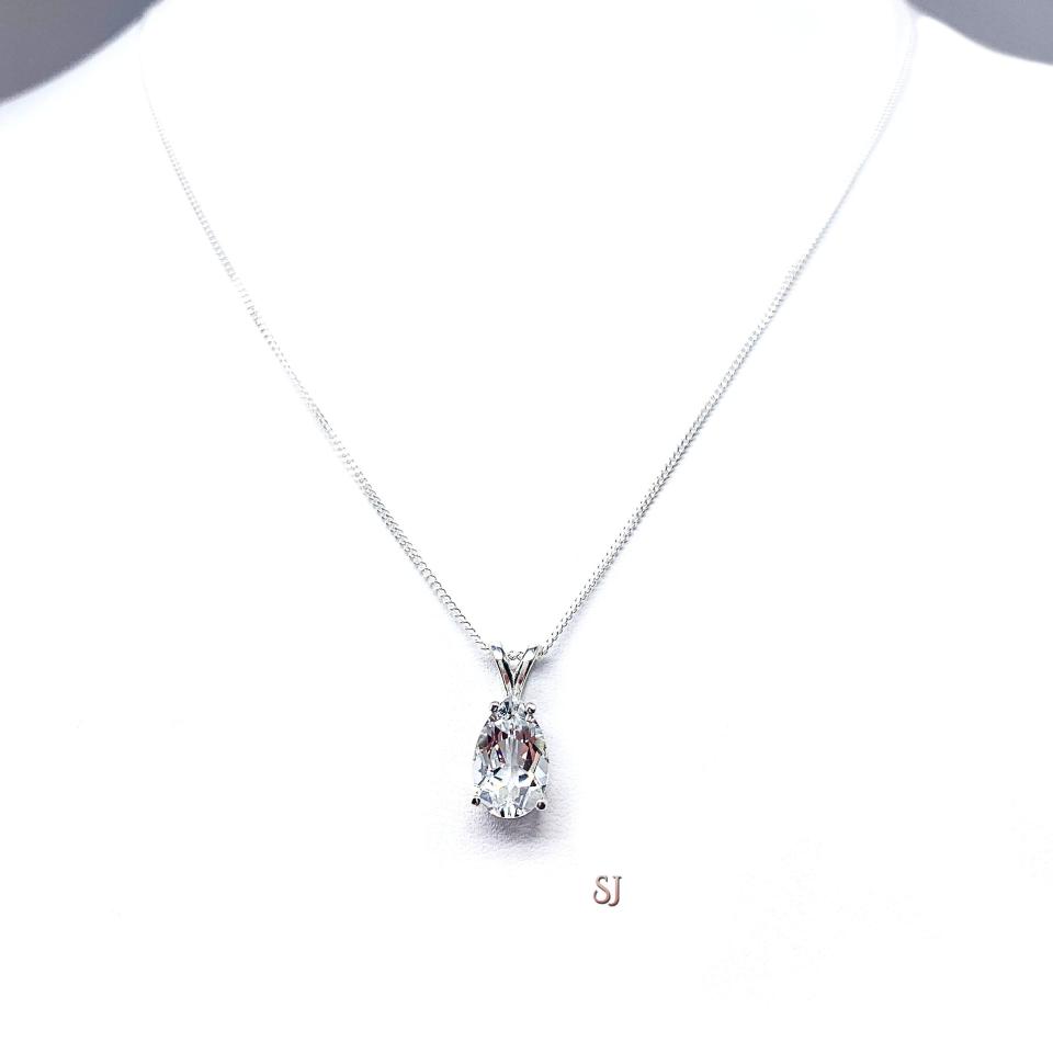 White Topaz Pear Pendant Sterling Silver Necklace Natural