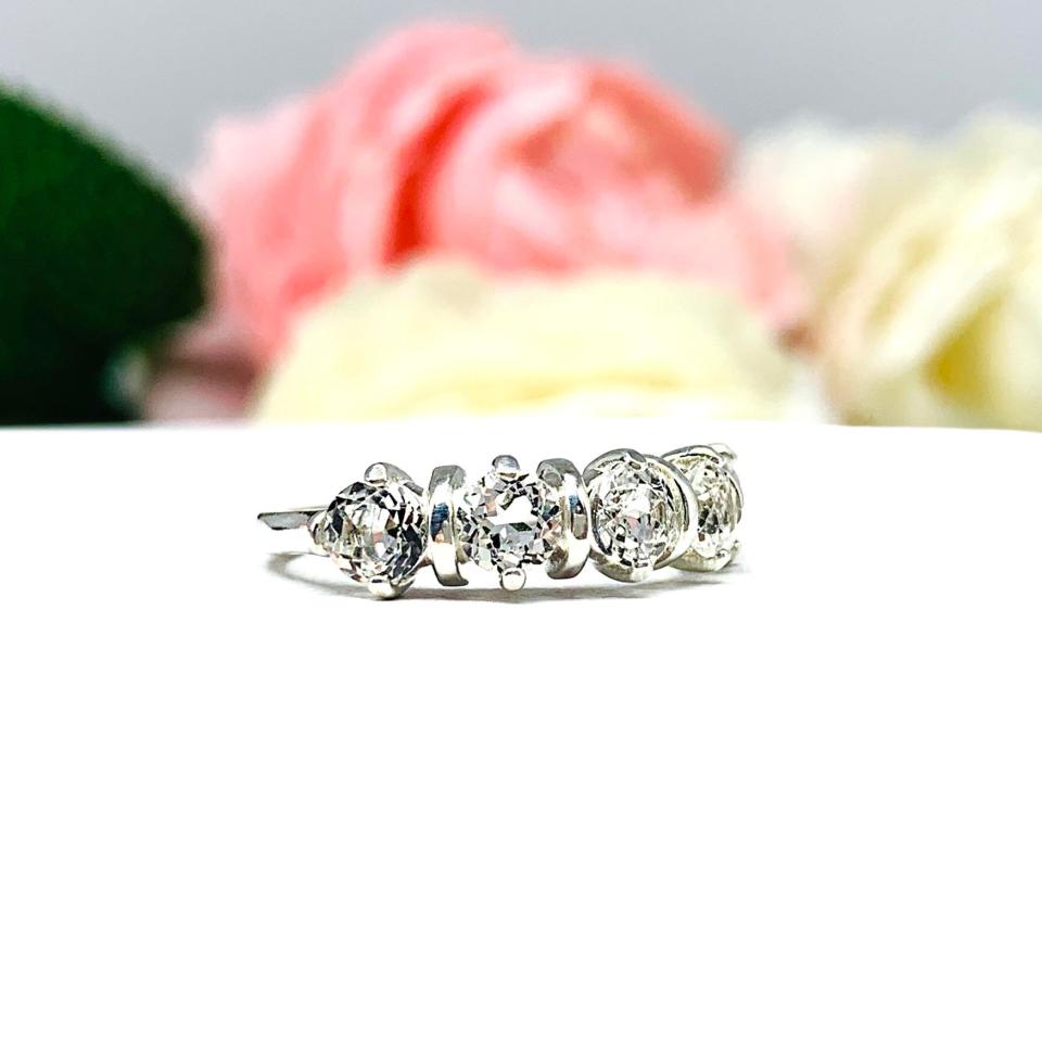 Natural White Topaz 5 Stone Ring - 4mm round stones - Sterling silver setting