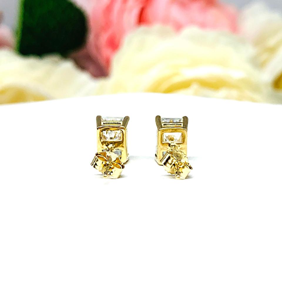 Radiant Moissanite 14k Yellow Gold Stud Earrings 7x5mm 2 Carats Total Authentic FINAL SALE