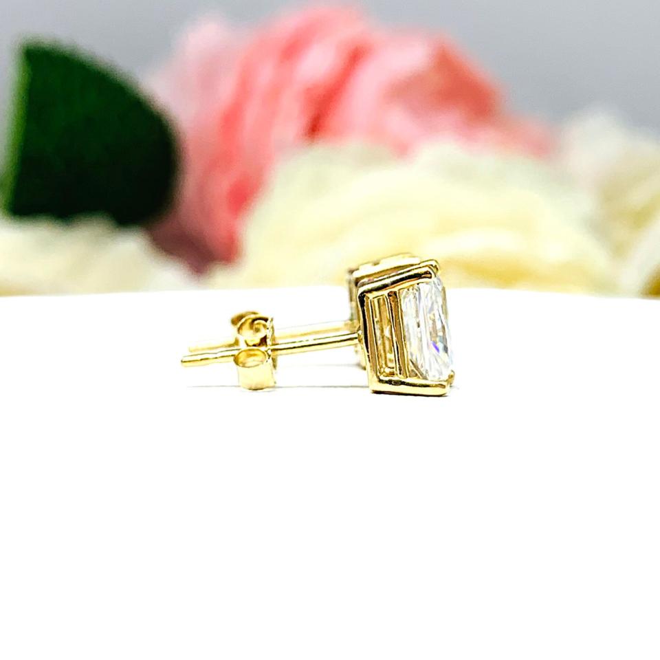 Radiant Moissanite 14k Yellow Gold Stud Earrings 7x5mm 2 Carats Total Authentic FINAL SALE