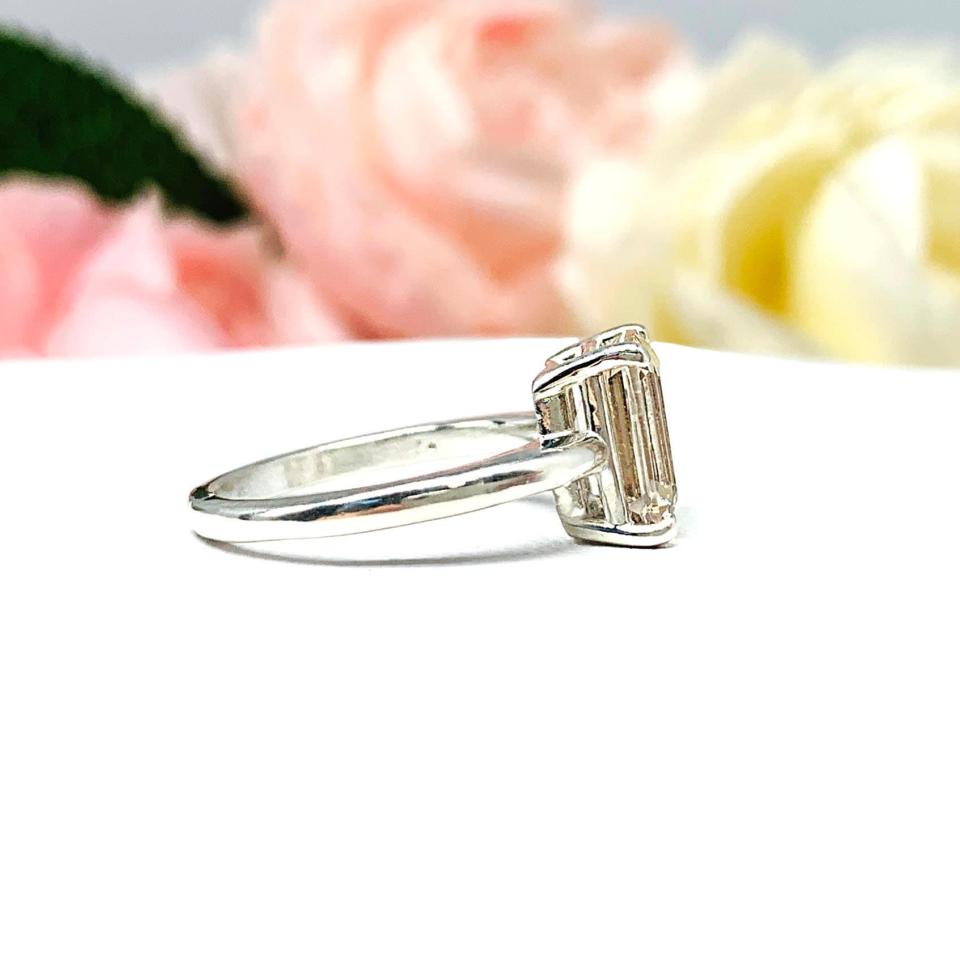 Emerald Cut Morganite Sterling Silver Ring Size 5 - Genuine 9x7mm peach gemstone