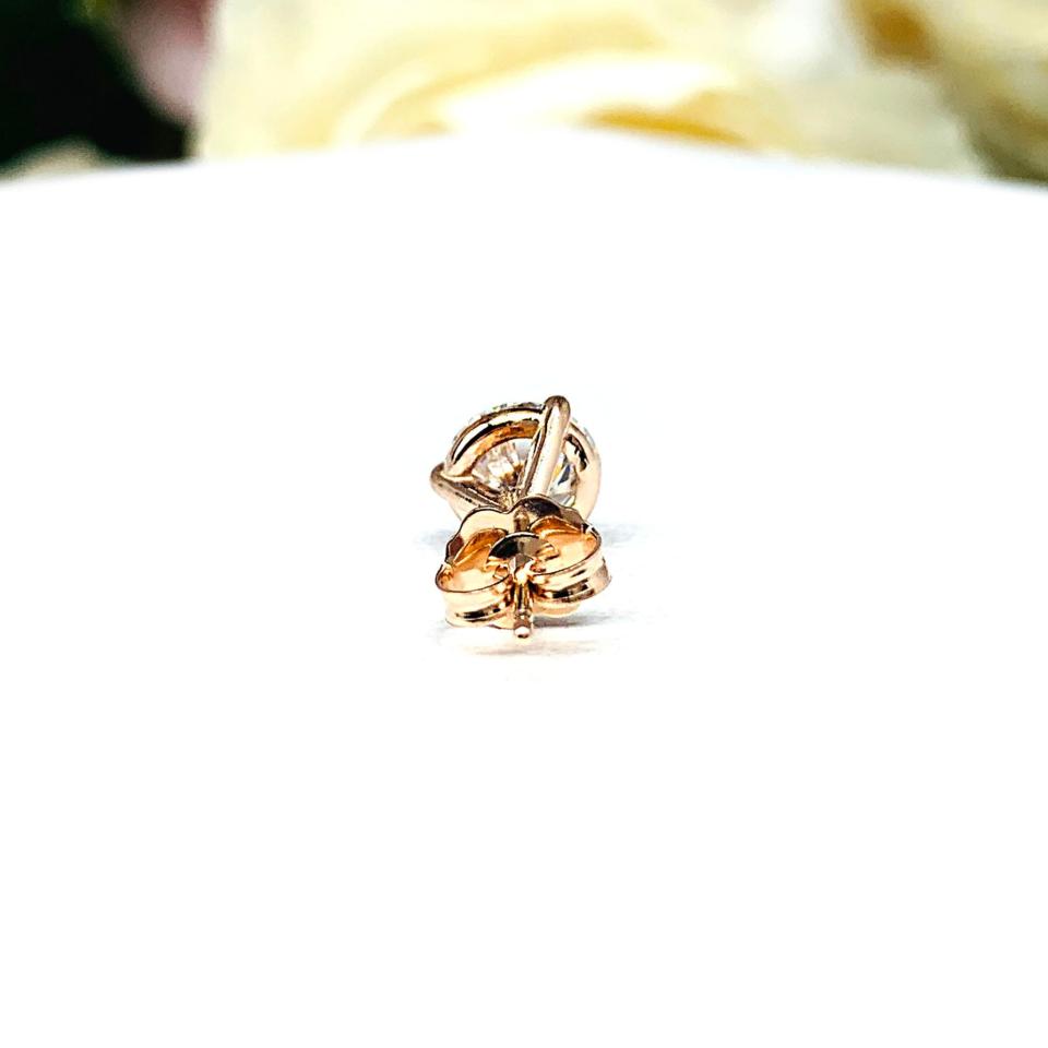 14k Gold Moissanite Martini Stud Earring – Single Stud in Five Size Options - Round brilliant DEF VVS lab stones