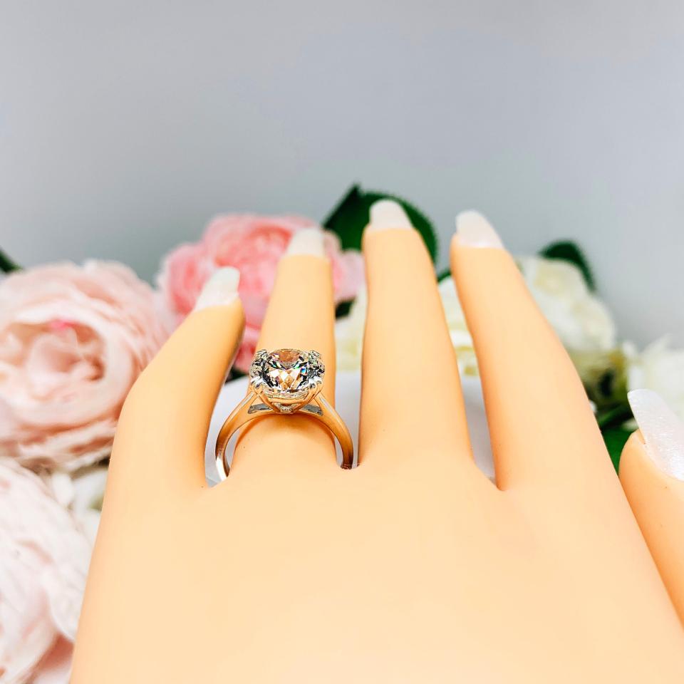 Round Portuguese Cut CZ Engagement Ring Near Colorless Cubic Zirconia