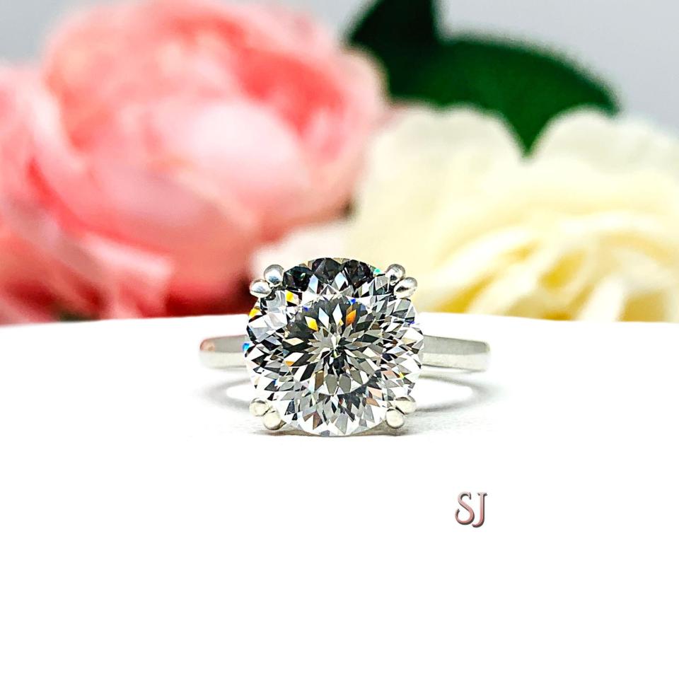 Round Portuguese Cut CZ Engagement Ring Near Colorless Cubic Zirconia