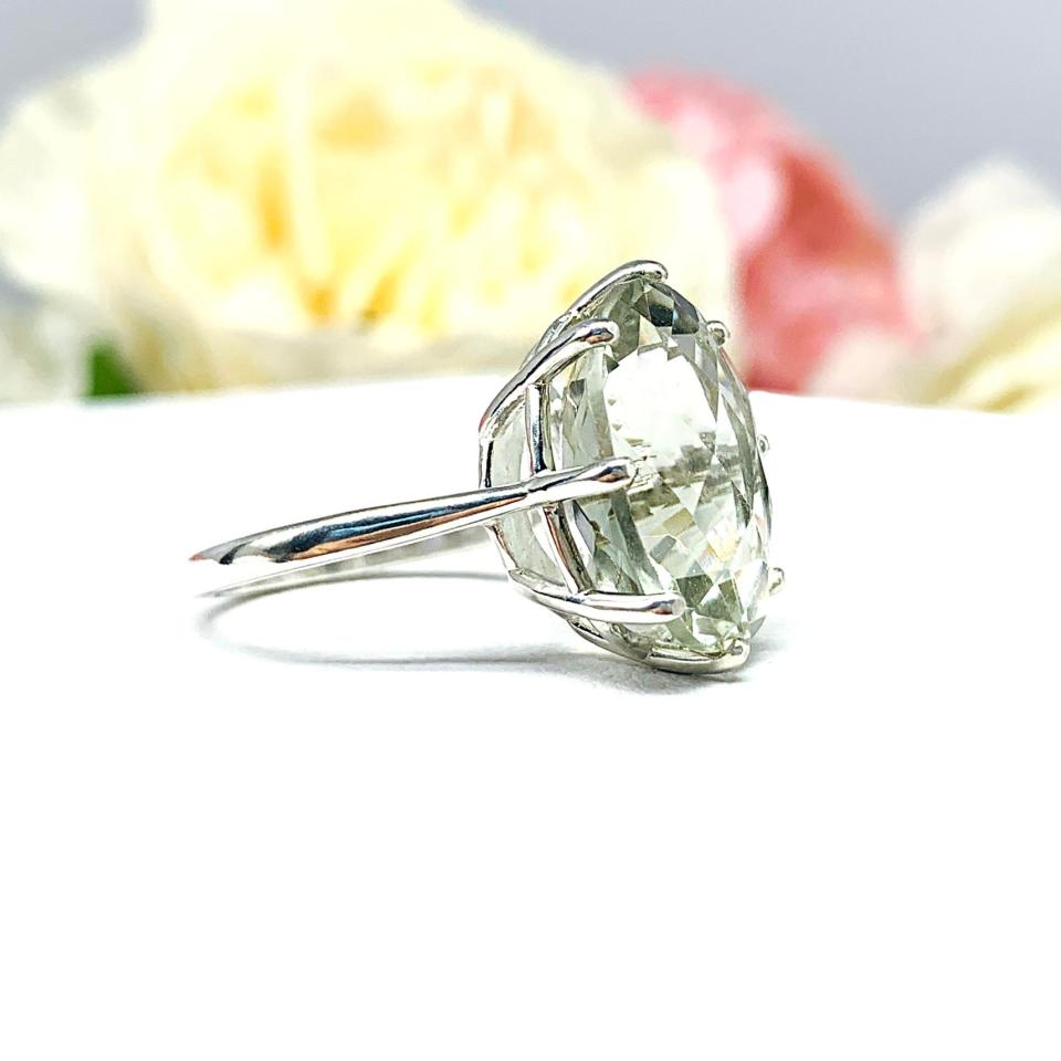 Prasiolite Green Amethyst Oval Ring Size 6 - Genuine 16x12mm gemstone -  Sterling silver 8 prong statement setting