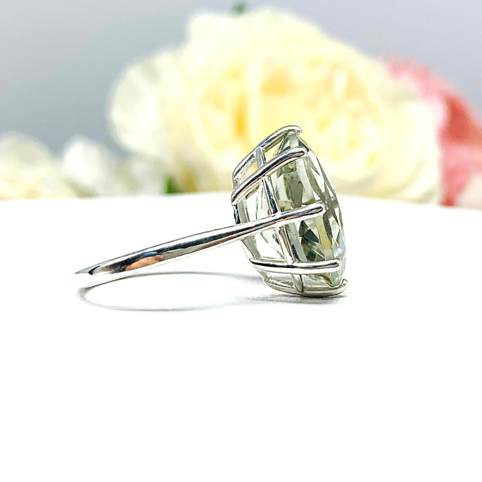 Prasiolite Green Amethyst Oval Ring Size 6 - Genuine 16x12mm gemstone -  Sterling silver 8 prong statement setting
