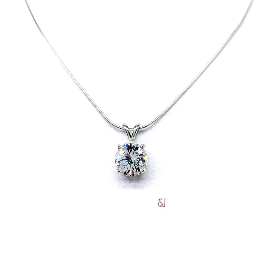 Round Lab White Sapphire Pendant - Sterling silver necklace - Five size options