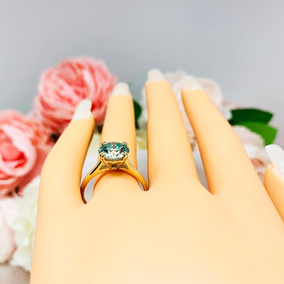 Round Blue Moissanite Engagement Ring - Authentic moissanites - Sterling silver setting
