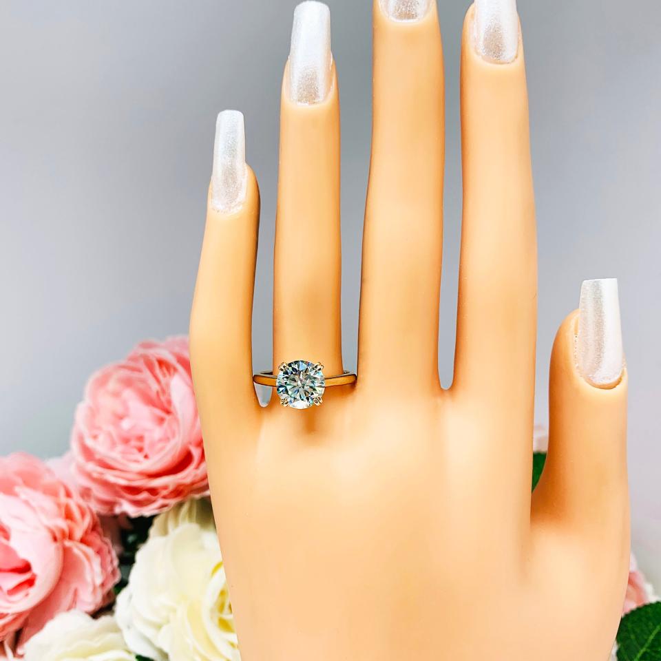 Round Blue Moissanite Engagement Ring - Authentic moissanites - Sterling silver setting