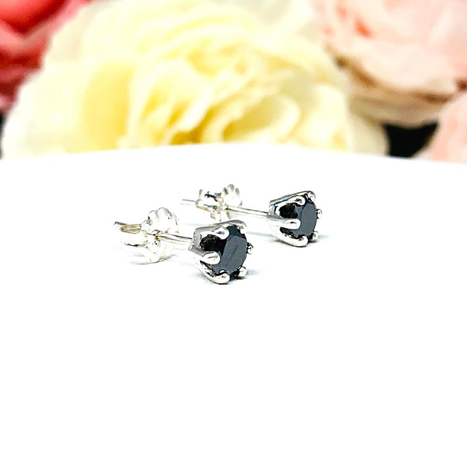 Round Black Moissanite 6 Prong Stud Earrings - Authentic moissanites - Sterling silver settings