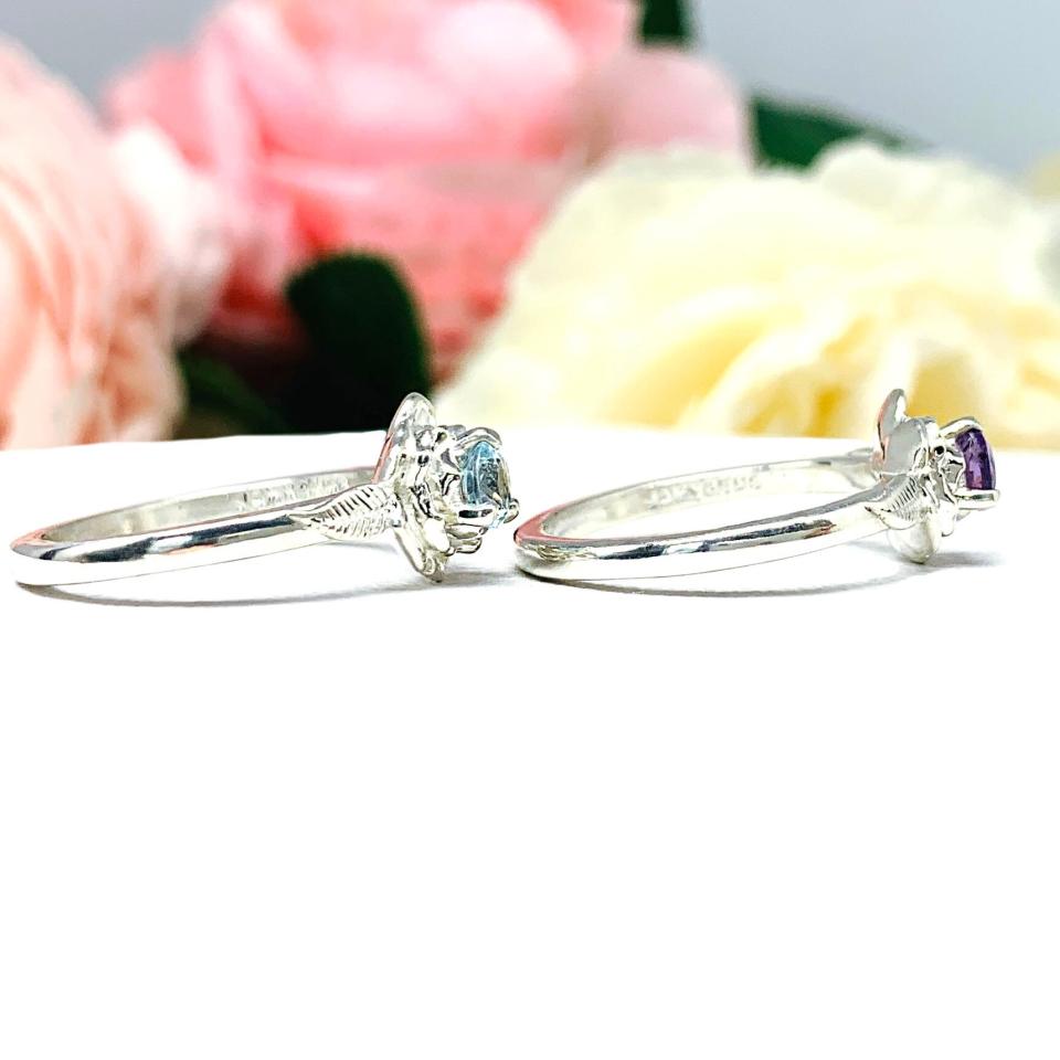 Birthstone Rose Solitaire Ring - 4mm round gemstones - Sterling silver setting