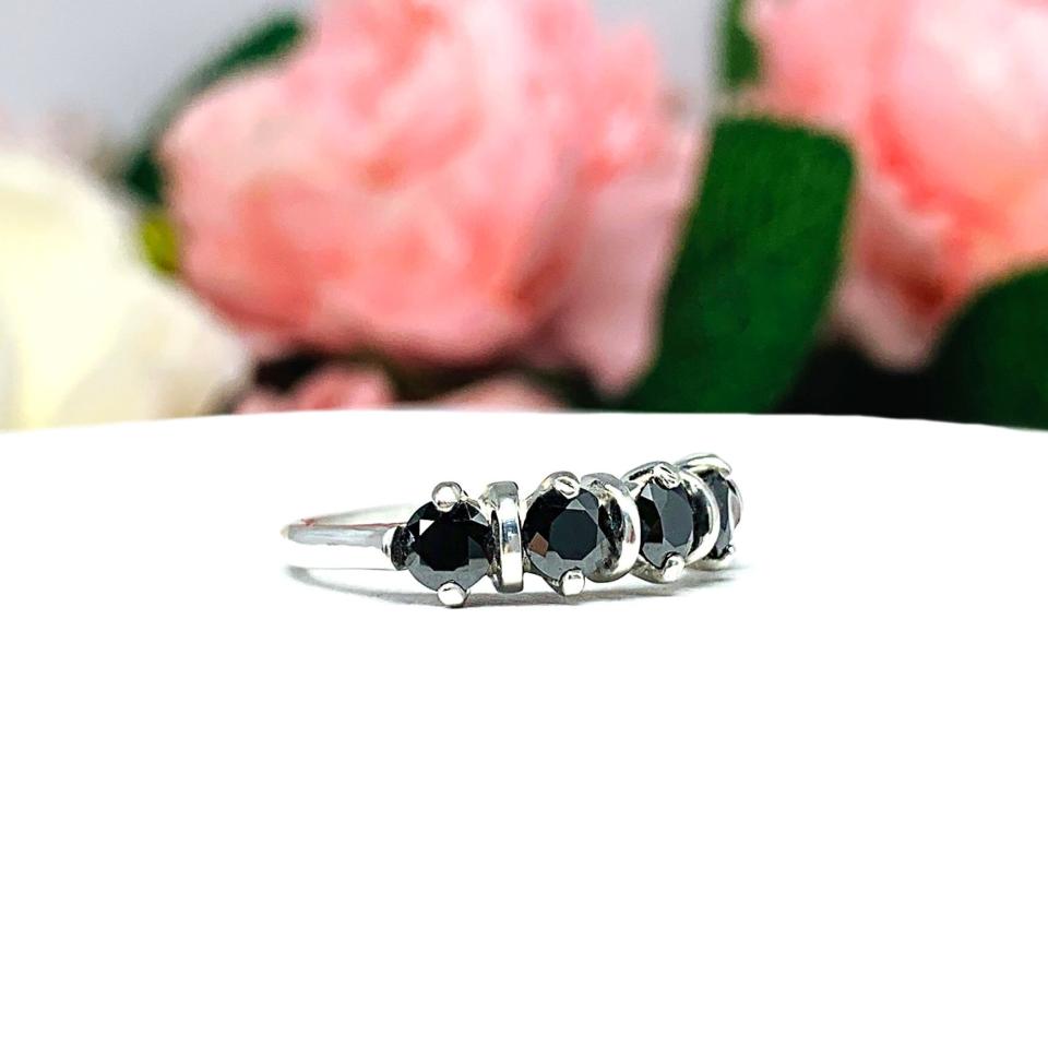 Round Black Moissanite Five Stone Ring Authentic