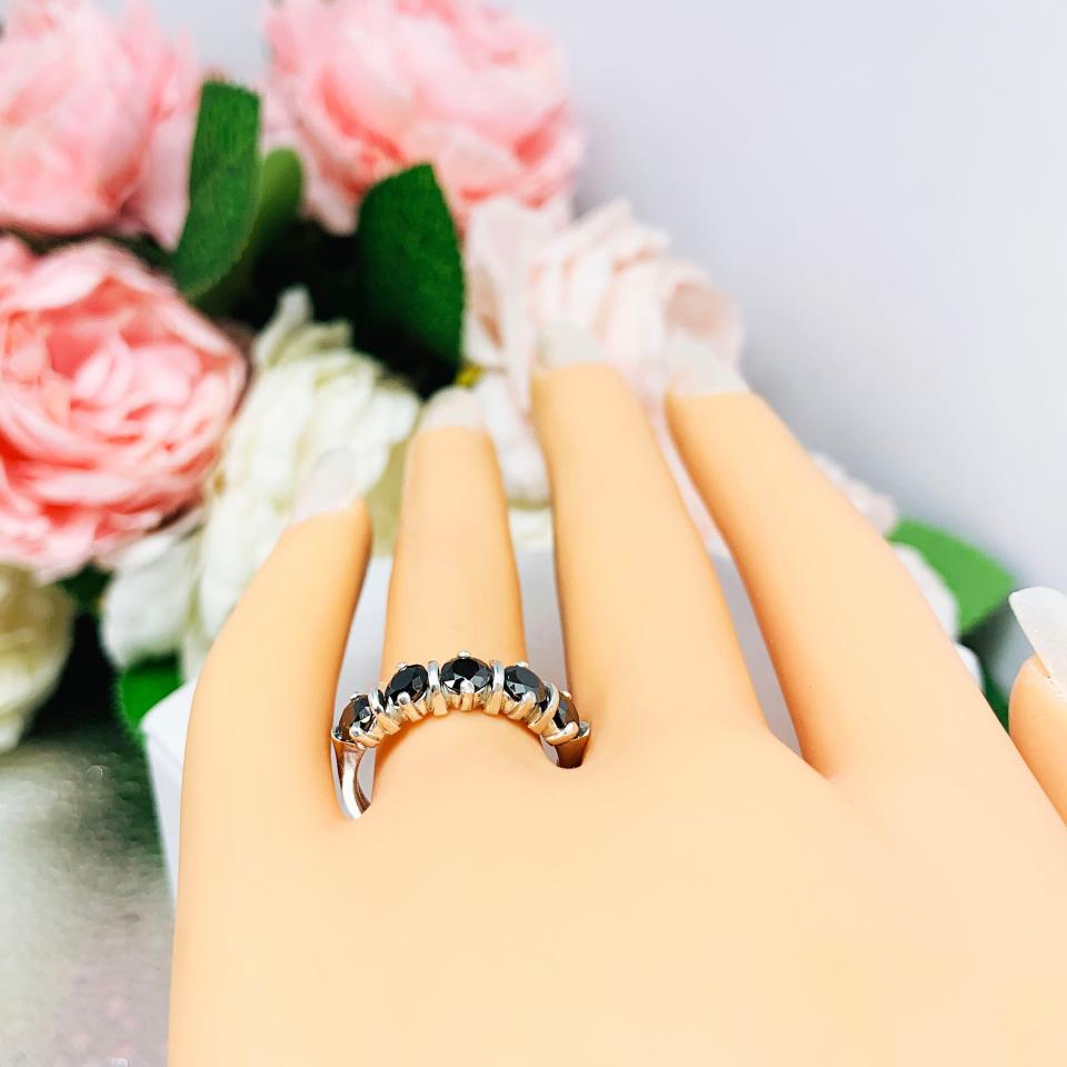 Round Black Moissanite Five Stone Ring Authentic
