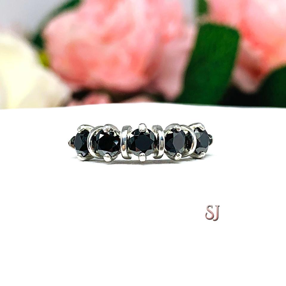 Round Black Moissanite Five Stone Ring Authentic