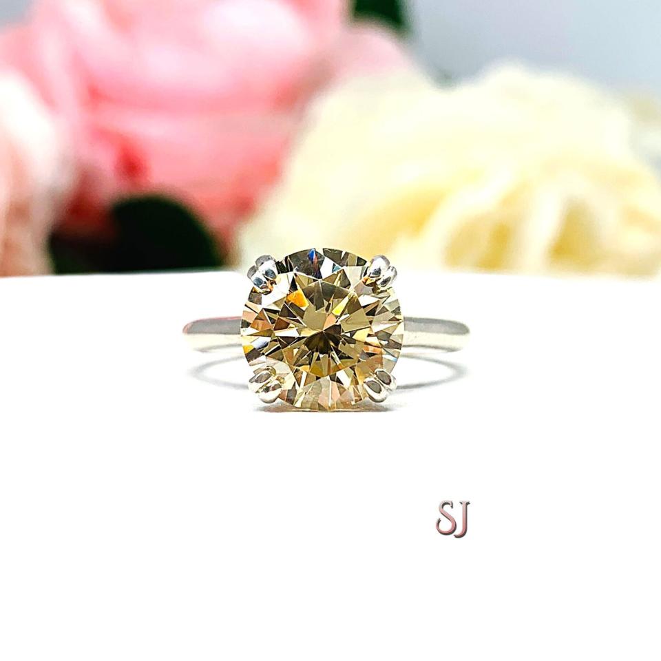 Round Champagne 9mm Cubic Zirconia Engagement Ring