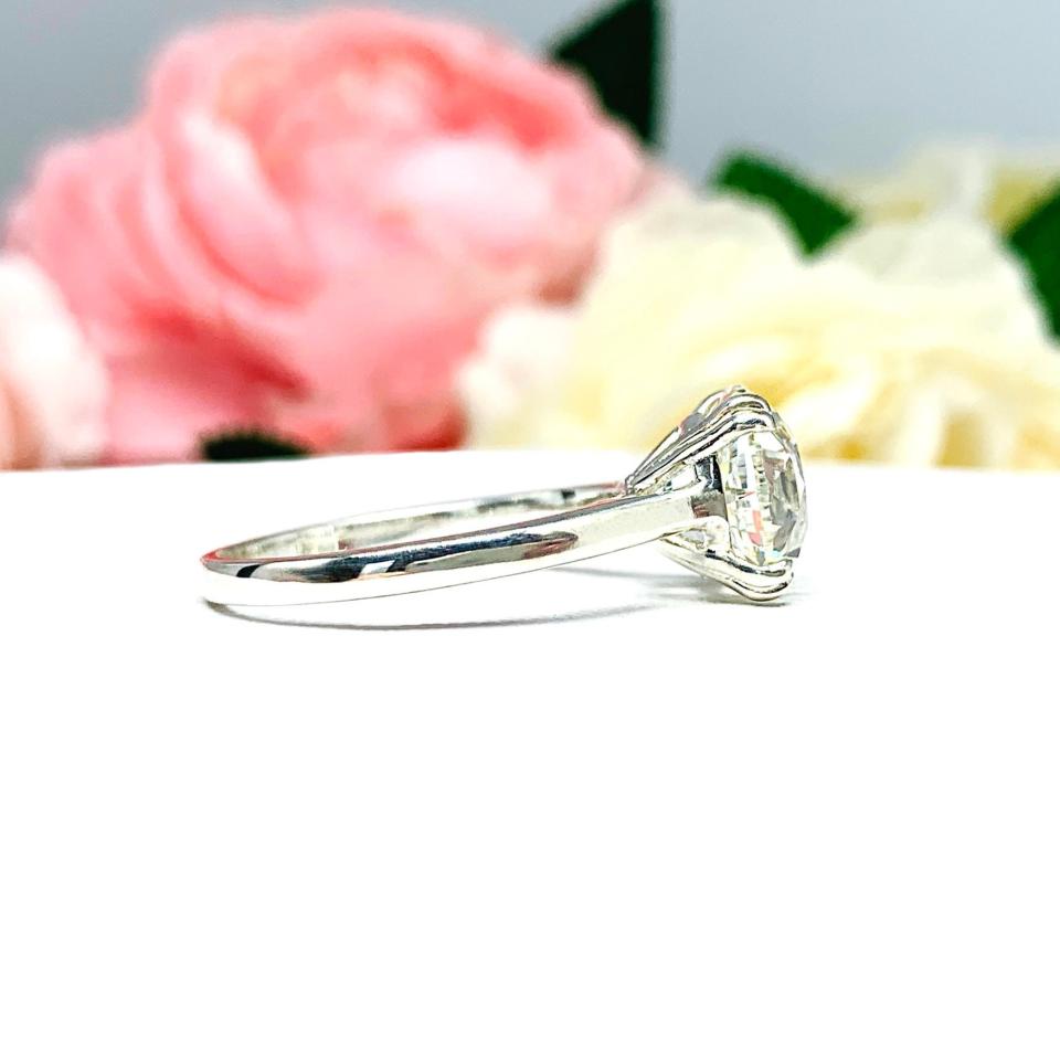 Old European Cut CZ Engagement Ring - 10mm (4 cts) Near Colorless CZ - Split Prong Cathedral Setting