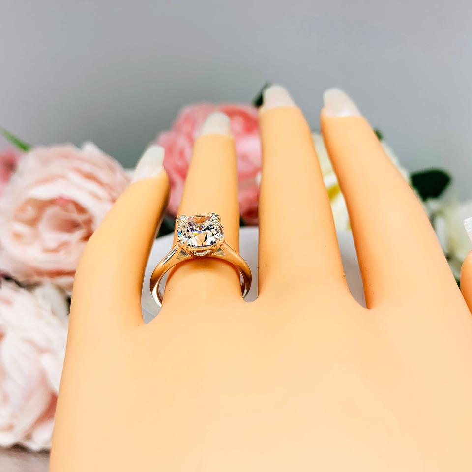Old Mine Cut Near Colorless CZ Engagement Ring 8mm, 9mm, 10mm