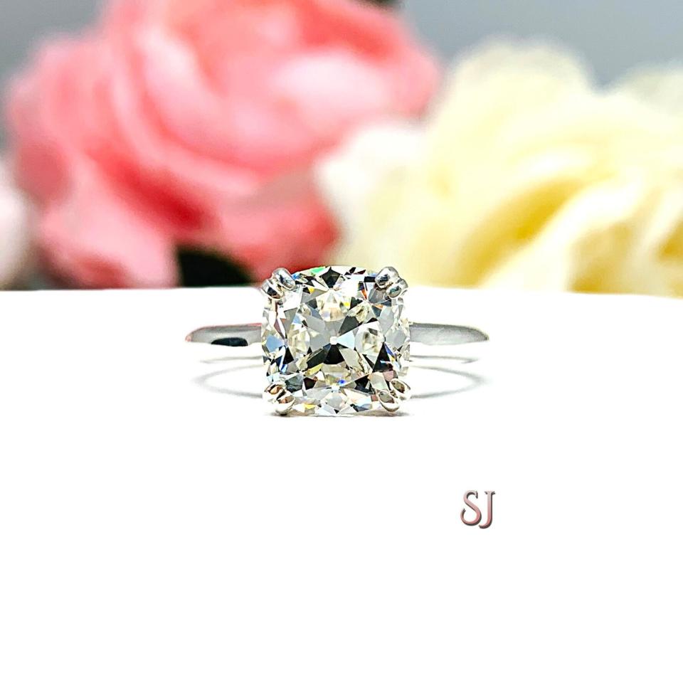 Old Mine Cut Near Colorless CZ Engagement Ring 8mm, 9mm, 10mm