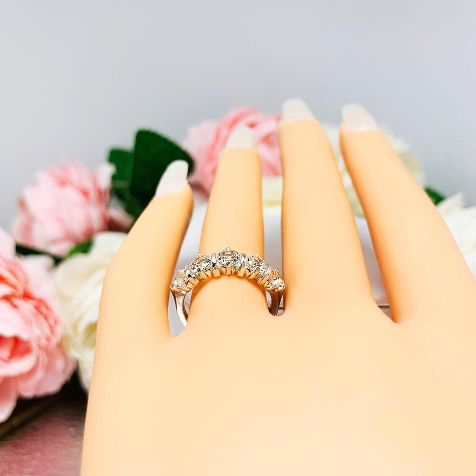 Natural White Topaz 5 Stone Ring - 4mm round stones - Sterling silver setting