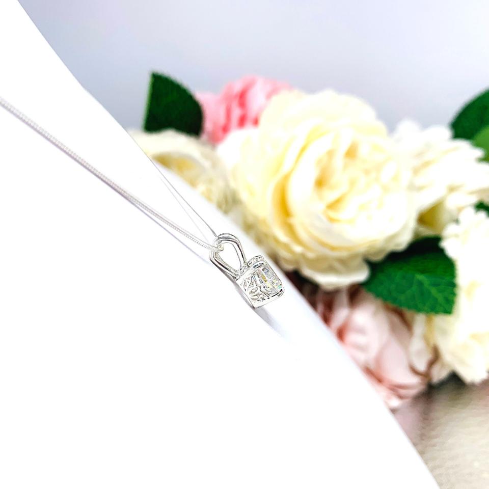 Round Brilliant CZ Pendant - Sterling silver necklace - Near colorless cubic zirconia in five size options -  Lotus flower design