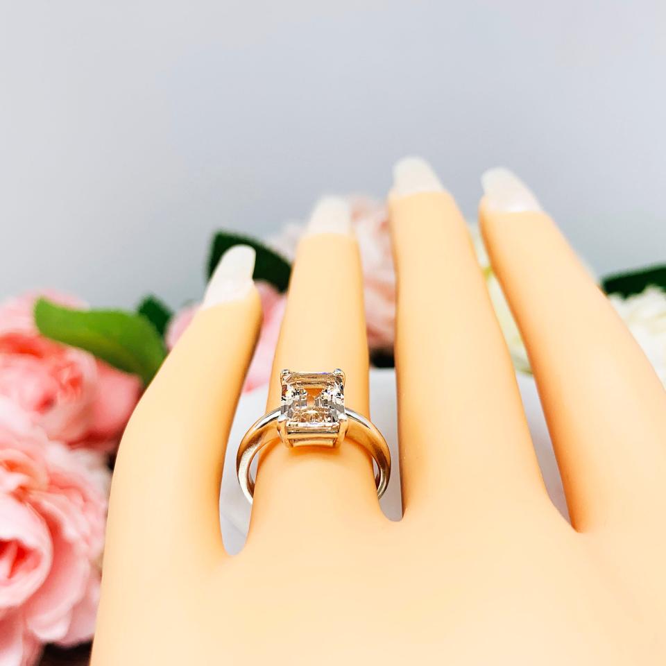 Emerald Cut Morganite Sterling Silver Ring Size 5 - Genuine 9x7mm peach gemstone