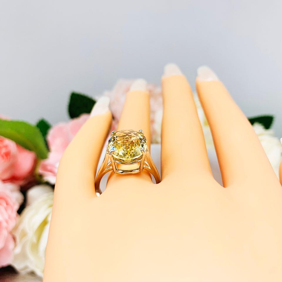 Oval Golden Citrine Ring Size 8 - Genuine 16x12mm (9 cts) Gemstone - Sterling silver statement setting