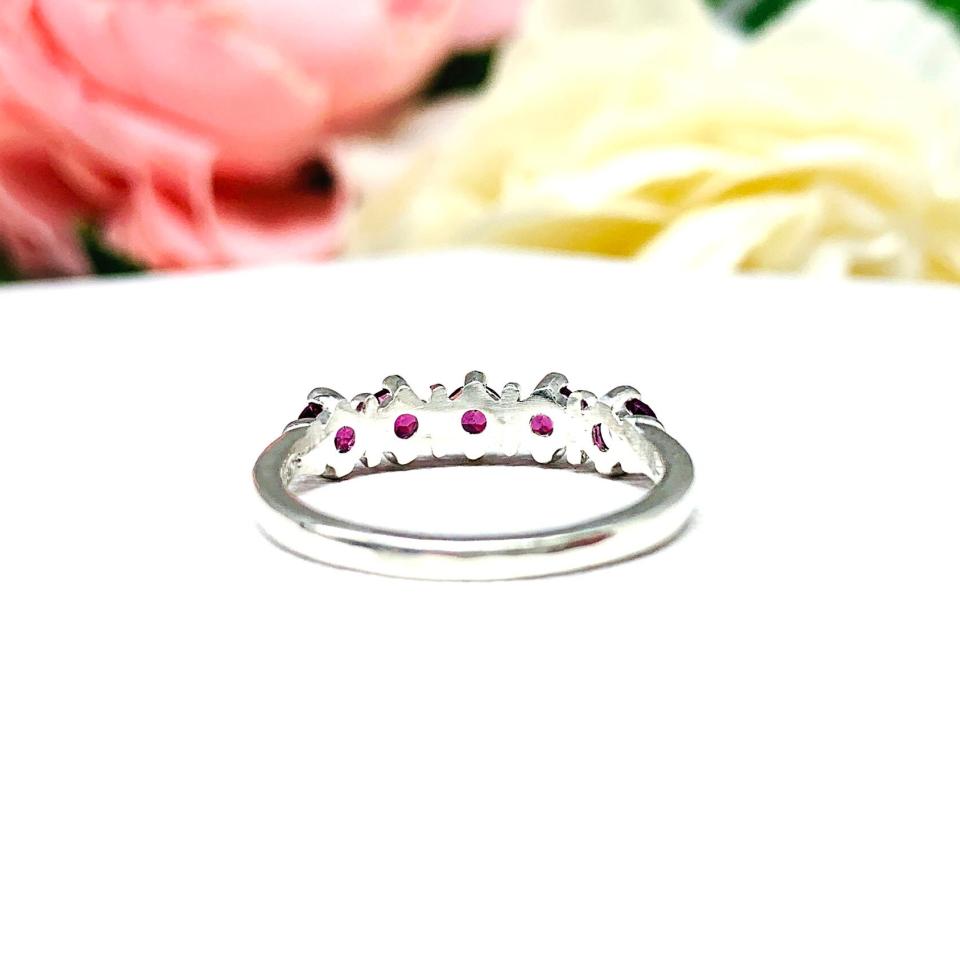 Garnet Five Stone Ring Natural 3mm Round Sterling Silver Wine Color