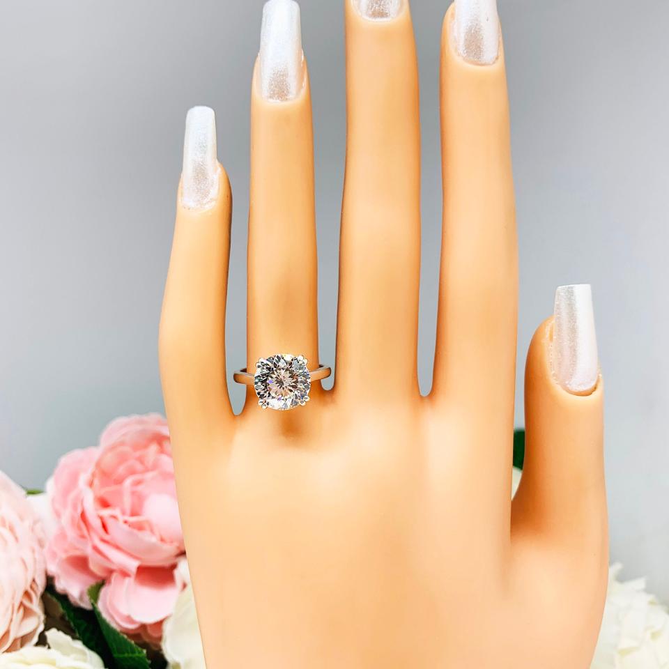 Round Portuguese Cut CZ Engagement Ring Near Colorless Cubic Zirconia