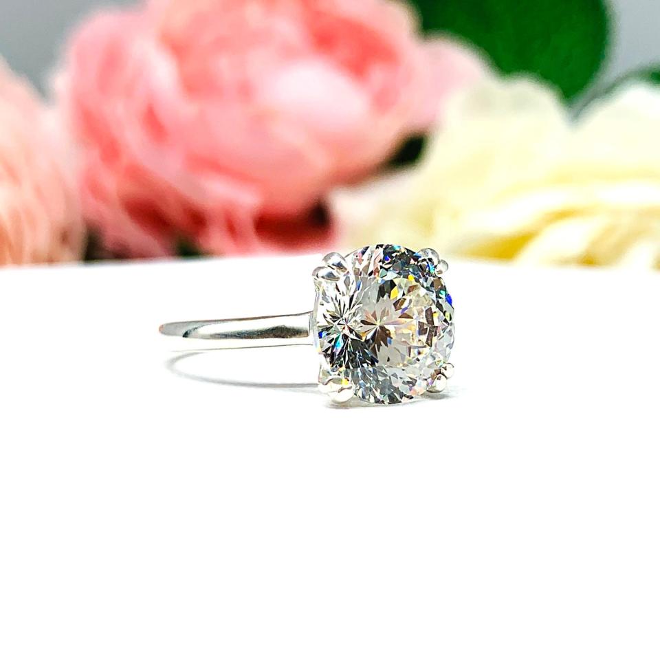 Round Portuguese Cut CZ Engagement Ring Near Colorless Cubic Zirconia