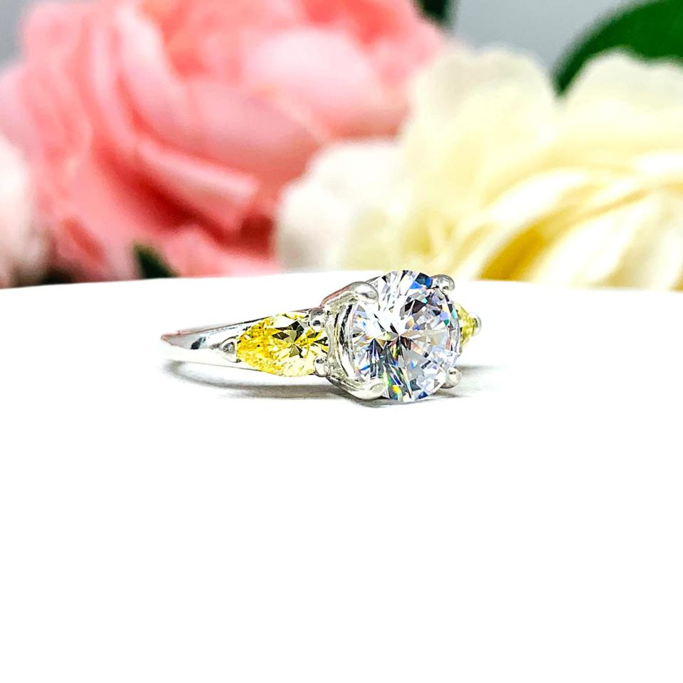 Round Cubic Zirconia Canary Pear Engagement Ring