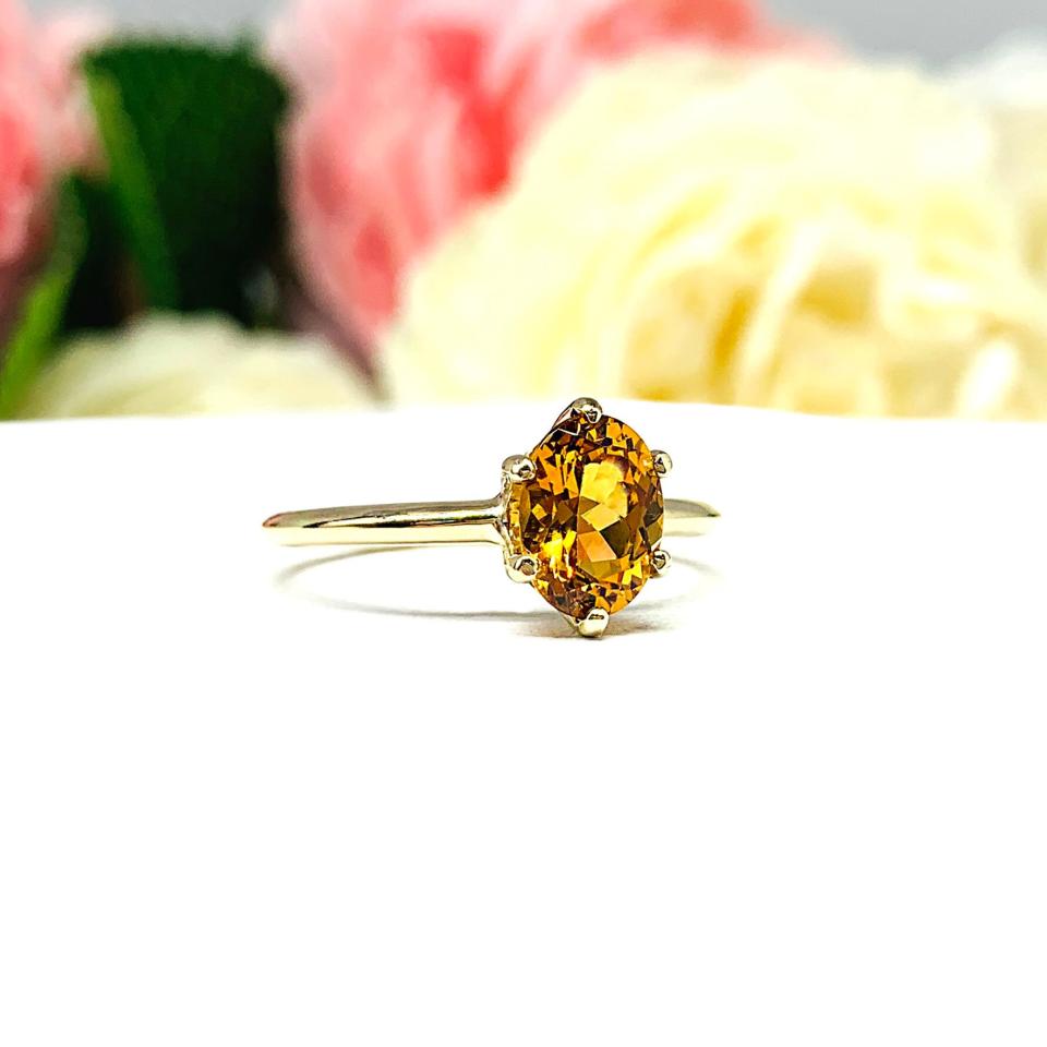 Hessonite Garnet 10k Yellow Gold Ring Natural 8x6mm Oval Size 8