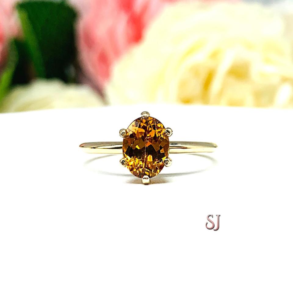Hessonite Garnet 10k Yellow Gold Ring Natural 8x6mm Oval Size 8