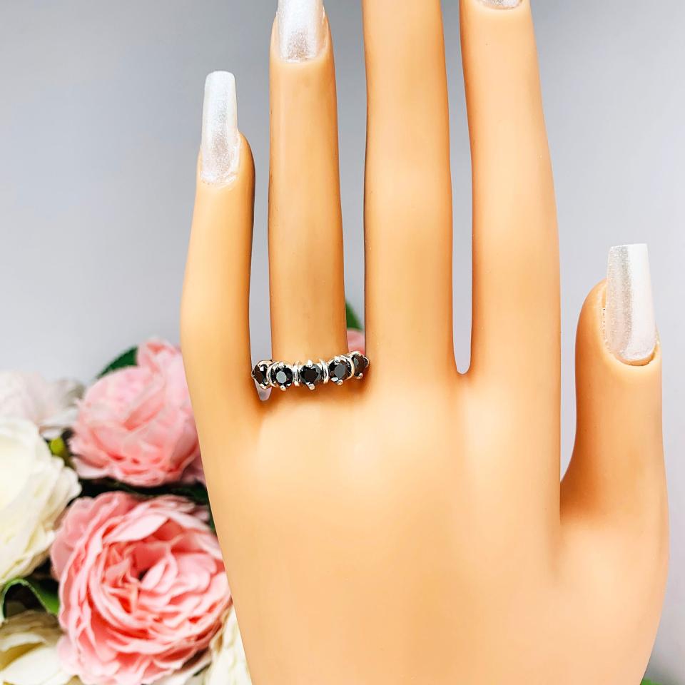 Round Black Moissanite Five Stone Ring Authentic