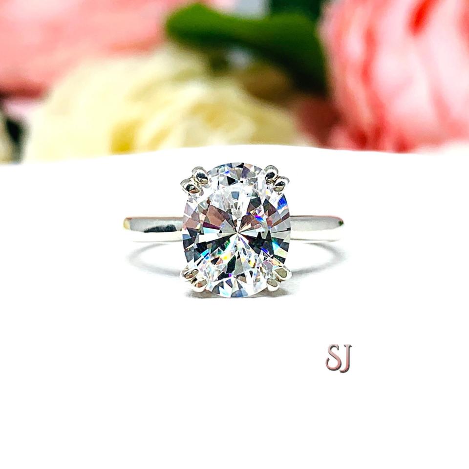 Oval Cubic Zirconia Split Prong Low Profile Engagement Ring